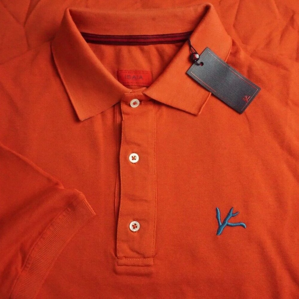 Isaia Napoli Maglia Jersey Orange Short Sleeve Cotton Polo Shirt Sz XL BRAND NEW